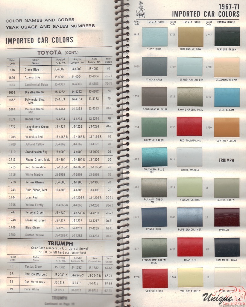 1967 Toyota Paint Charts Williams 4